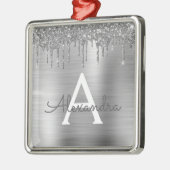 Silver Glitter Brushed Metal Monogram Name Ornament Aus Metall (Links)