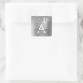 Silver Glitter Brushed Metal Monogram Name Quadratischer Aufkleber (Tasche)