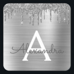 Silver Glitter Brushed Metal Monogram Name Quadratischer Aufkleber<br><div class="desc">Silber-Imitate belichten metallische Sparkle-Glitzer Markierungen für Metallmonogramm und Aufkleber für das Party mit dem Anfangsbuchstaben. Das macht den perfekten 16 Geburtstag,  Hochzeit,  Brautparty,  Jubiläum,  Babydusche oder Junggeselinnen-Abschied Geschenk für jemanden,  der Lieben glamourösen Luxus und schicke Stile.</div>