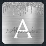 Silver Glitter Brushed Metal Monogram Name Quadratischer Aufkleber<br><div class="desc">Silber-Imitate belichten metallische Sparkle-Glitzer Markierungen für Metallmonogramm und Aufkleber für das Party mit dem Anfangsbuchstaben. Das macht den perfekten 16 Geburtstag,  Hochzeit,  Brautparty,  Jubiläum,  Babydusche oder Junggeselinnen-Abschied Geschenk für jemanden,  der Lieben glamourösen Luxus und schicke Stile.</div>