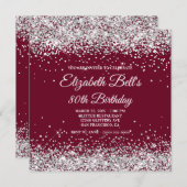 Silver Glitter Burgundy 80th Birthday Einladung (Vorne/Hinten)