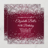 Silver Glitter Burgundy Ombre 90th Birthday Einladung (Vorne/Hinten)