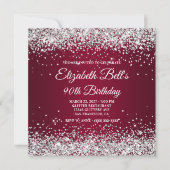Silver Glitter Burgundy Ombre 90th Birthday Einladung (Vorderseite)