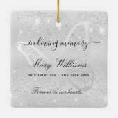 Silver glitter butterfly memorial keramikornament (Rückseite)