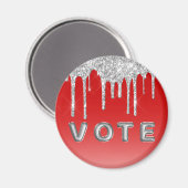 Silver Glitter Drip Red Background Vote Magnet (Vorderseite/Rückseite)
