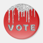 Silver Glitter Drip Red Background Vote Magnet (Vorne)