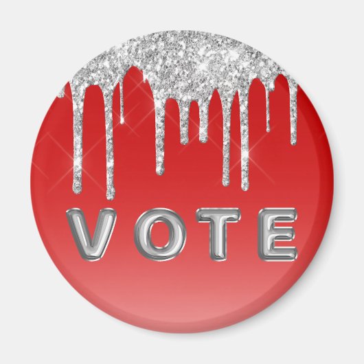 Silver Glitter Drip Red Background Vote Magnet (Vorne)