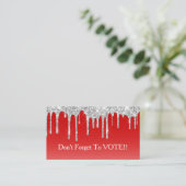 Silver Glitter Drip Red Background Vote Reminder Visitenkarte (Stehend Vorderseite)