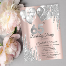 Silver Glitter Drips Balloons 65th Birthday 