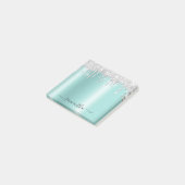 Silver Glitter Drips Light Teal Shimmer Post-it Klebezettel (angewinkelt)