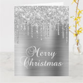 Silver Glitter Drips Metallic Merry Christmas Karte (Gelbe Blume)