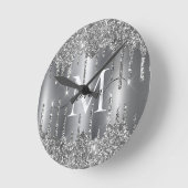 Silver Glitter Drips Monogram Personalized Wall Runde Wanduhr (Winkel)