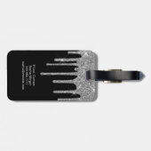 Silver Glitter Drips, Name & Info on Black Gepäckanhänger (Rückseite horizontal)