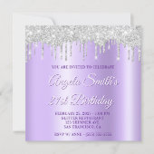 Silver Glitter Drips Pale Lavender Drop Shadow Einladung (Vorderseite)