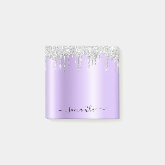 Silver Glitter Drips Pale Lavender Shimmer Post-it Klebezettel (Vorderseite)