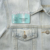 Silver Glitter Drips Pale Teal Ombre Namensschild (Beispiel)