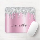 Silver Glitter Drips Pink Shimmer Mousepad (Mit Mouse)