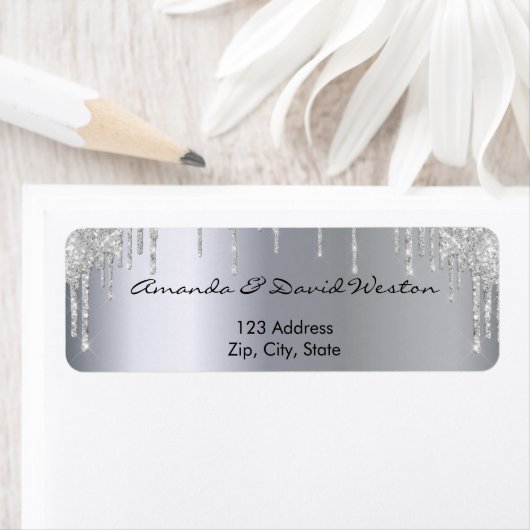 Silver glitter drips return address (Insitu)