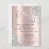 Silver Glitter Drips Rose Gold 20th Birthday   Einladung (Vorderseite)