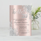 Silver Glitter Drips Rose Gold 20th Birthday   Einladung (Stehend Vorderseite)