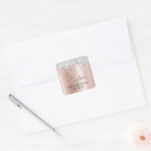Silver Glitter Drips Rose Gold Ombre Drop Shadow Quadratischer Aufkleber (Umschlag)