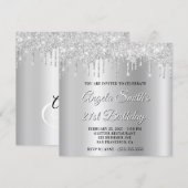 Silver Glitter Drips Shimmer Ombre Drop Shadow Einladung (Vorne/Hinten)