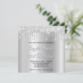 Silver Glitter Drips Shimmer Ombre Drop Shadow Einladung (Stehend Vorderseite)