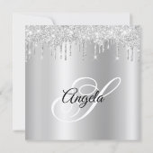 Silver Glitter Drips Shimmer Ombre Drop Shadow Einladung (Rückseite)