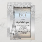 Silver Glitter Eiffel Tower,Glass,Heels 80th Einladung (Vorne/Hinten)