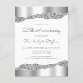 Silver Glitter Foil Edge 25th Anniversary Invite Postkarte (Vorderseite)