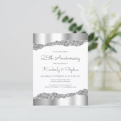Silver Glitter Foil Edge 25th Anniversary Invite Postkarte (Stehend Vorderseite)
