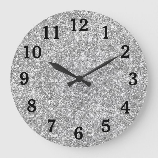 Silver Glitter Foto Black Numbers Große Wanduhr (Vorderseite)