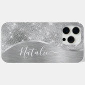 Silver Glitter Glam Bling Personalized Metallic Case-Mate iPhone Hülle (Rückseite (Horizontal))
