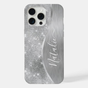 Silver Glitter Glam Bling Personalized Metallic iPhone 15 Pro Max Hülle