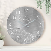 Silver Glitter Glam Bling Personalized Metallic Runde Wanduhr