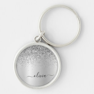 Silver Glitter Glam Metal Monogram Schlüsselanhänger