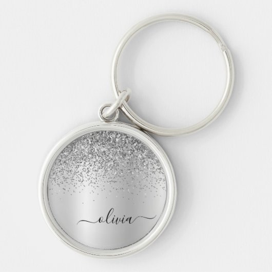 Silver Glitter Glam Metal Monogram Schlüsselanhänger (Vorne)
