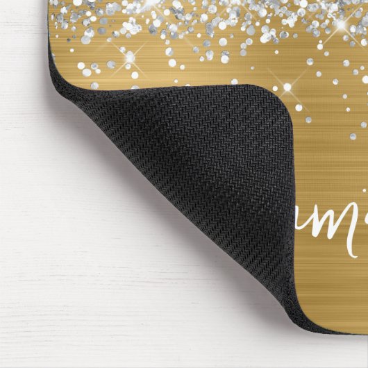 Silver Glitter Gold Glam Name Mousepad (Ecke)