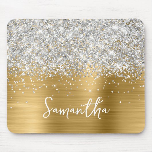 Silver Glitter Gold Glam Name Mousepad (Vorne)