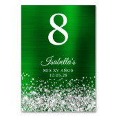 Silver Glitter Green Foil Mis XV Anos Tischnummer (Rückseite)