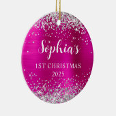 Silver Glitter Hot Pink Foil 1st Christmas Photo Keramik Ornament (Rechts)
