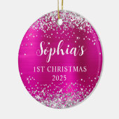 Silver Glitter Hot Pink Foil 1st Christmas Photo Keramik Ornament (Links)