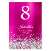 Silver Glitter Hot Pink Foil Mis XV Anos Tischnummer (Rückseite)