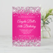 Silver Glitter Hot Pink Ombre 18th Birthday Einladung (Stehend Vorderseite)