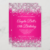 Silver Glitter Hot Pink Ombre 18th Birthday Einladung (Vorne/Hinten)