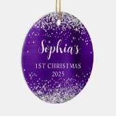 Silver Glitter Ingigo Foil 1st Christmas Photo Keramik Ornament (Rechts)