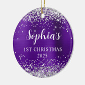 Silver Glitter Ingigo Foil 1st Christmas Photo Keramik Ornament (Links)