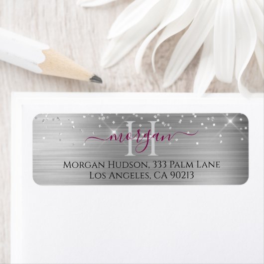 Silver Glitter & Large Monogram, Maroon Name (Insitu)