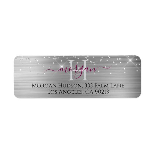 Silver Glitter & Large Monogram, Maroon Name (Vorne)