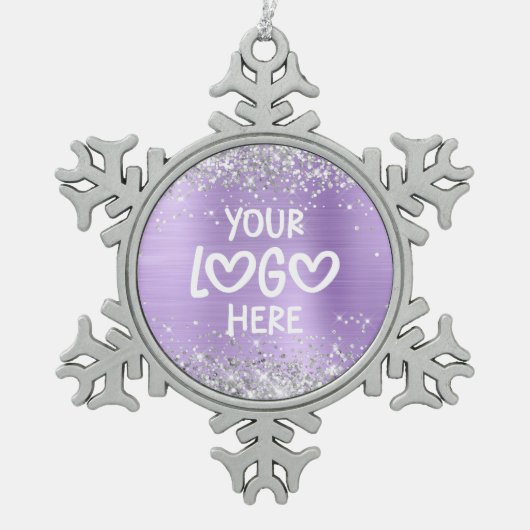 Silver Glitter Lavender Faux Foil Business Logo Schneeflocken Zinn-Ornament (Vorderseite)